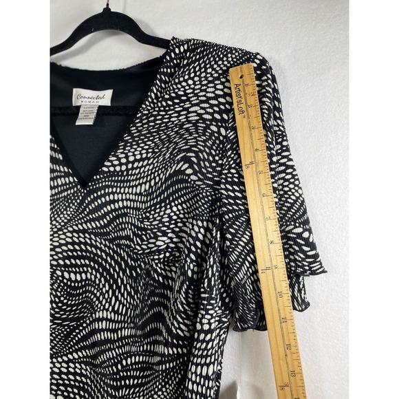 Connected Woman Midi Dress Size 14W  Black White Abstract Print Faux Wrap - Picture 7 of 12